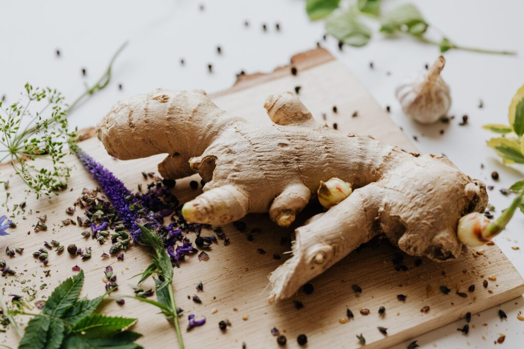 ginger root on cutting board