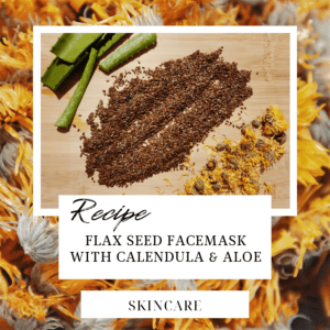 Aloe, flaxseed and calendula on a cutting board